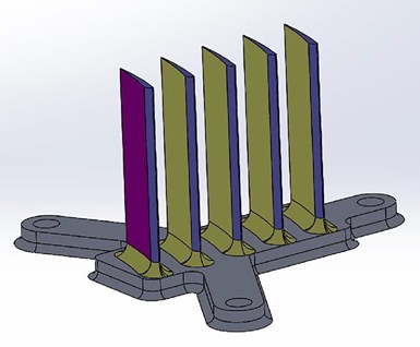 Two 3D-printed parts that represent shapes commonly found in the aerospace and tooling industries
